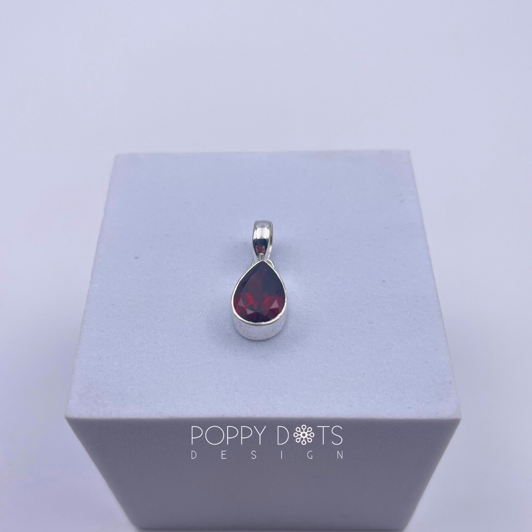Sterling Silver Garnet Teardrop Pendant