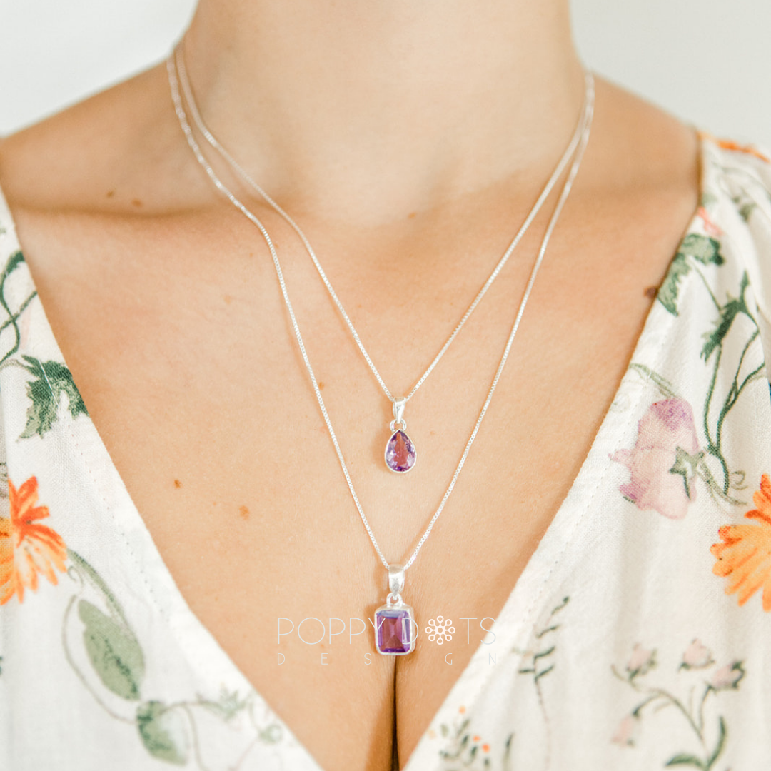 Sterling Silver Rectangular Purple Amethyst Pendant