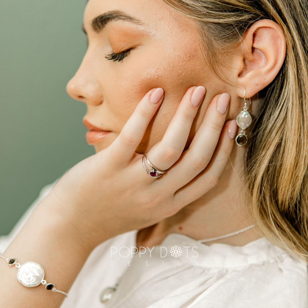 Luxurious Sterling Silver Coin Pearl Smokey Quartz Earrings