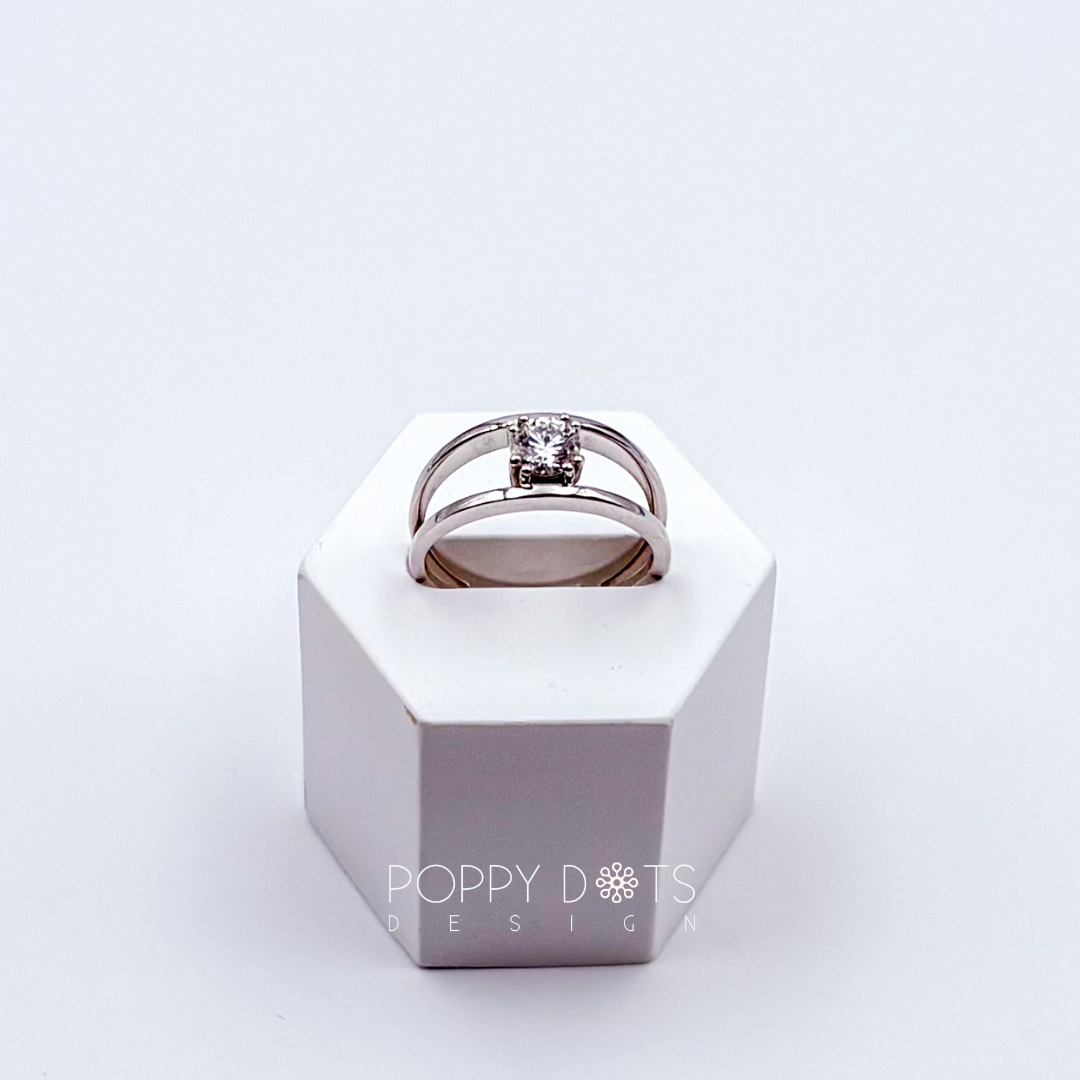Sterling Silver Double Band Moissanite Ring