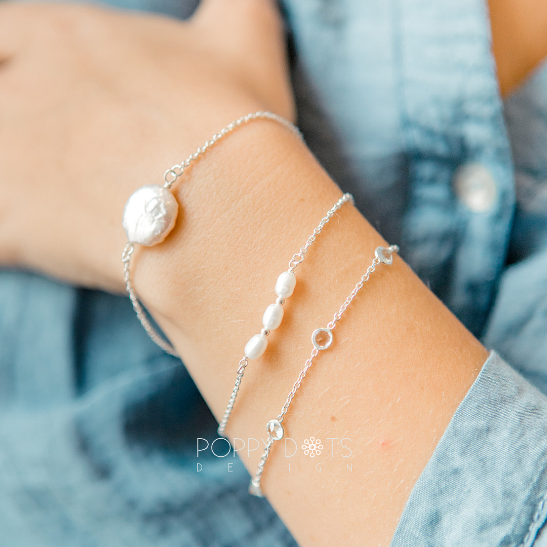 Sterling Silver & White Freshwater Coin Pearl Bracelet