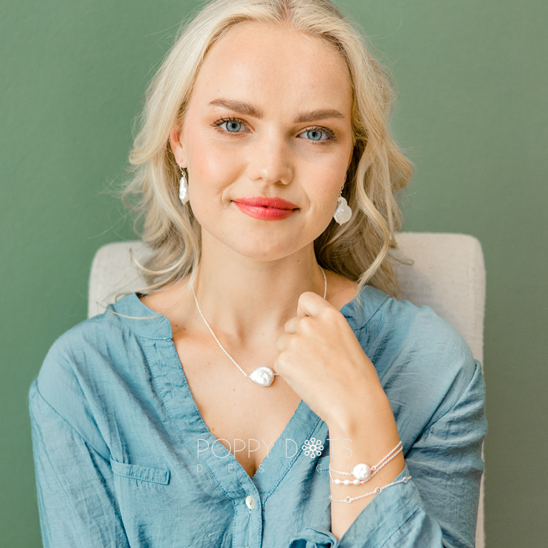 Sterling Silver Freshwater White Coin Pearl Necklace