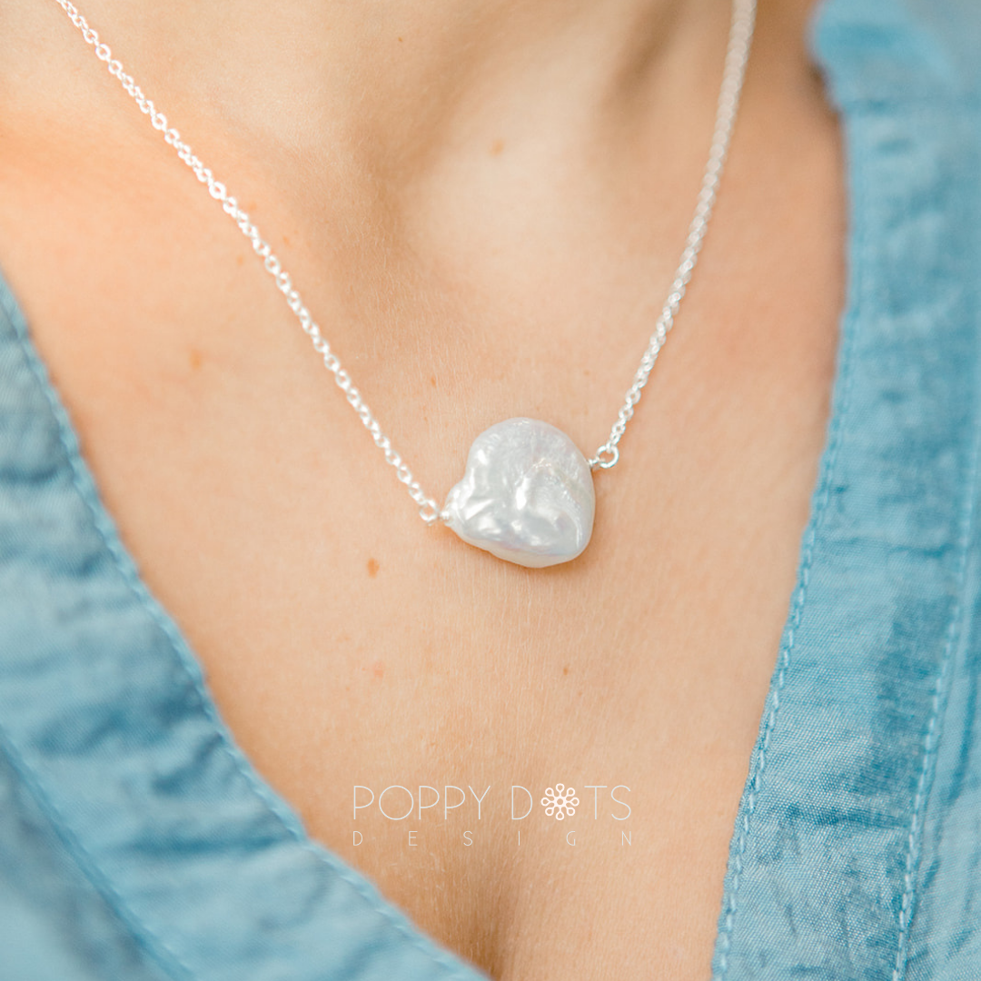 Sterling Silver Freshwater White Coin Pearl Necklace