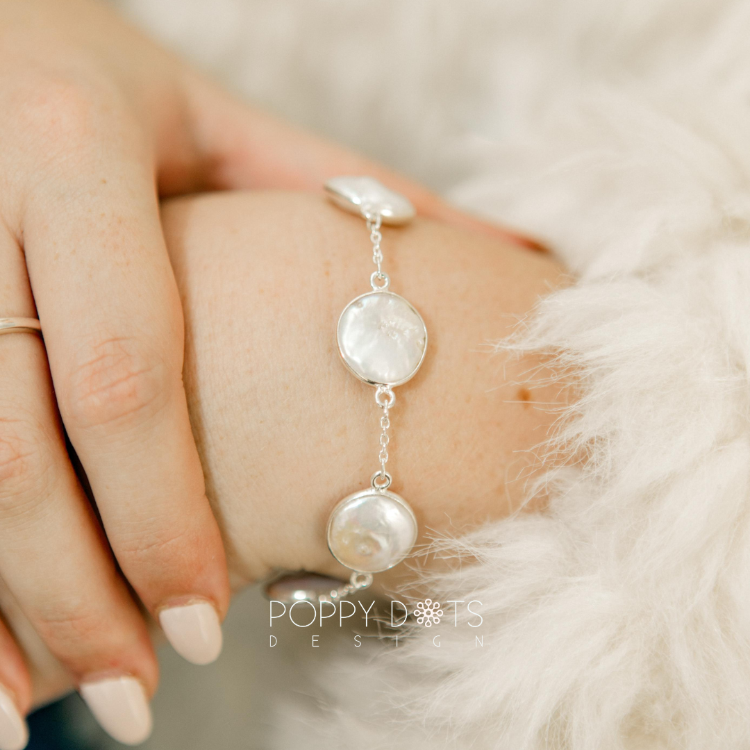 Sterling Silver Coin Pearl Bracelet