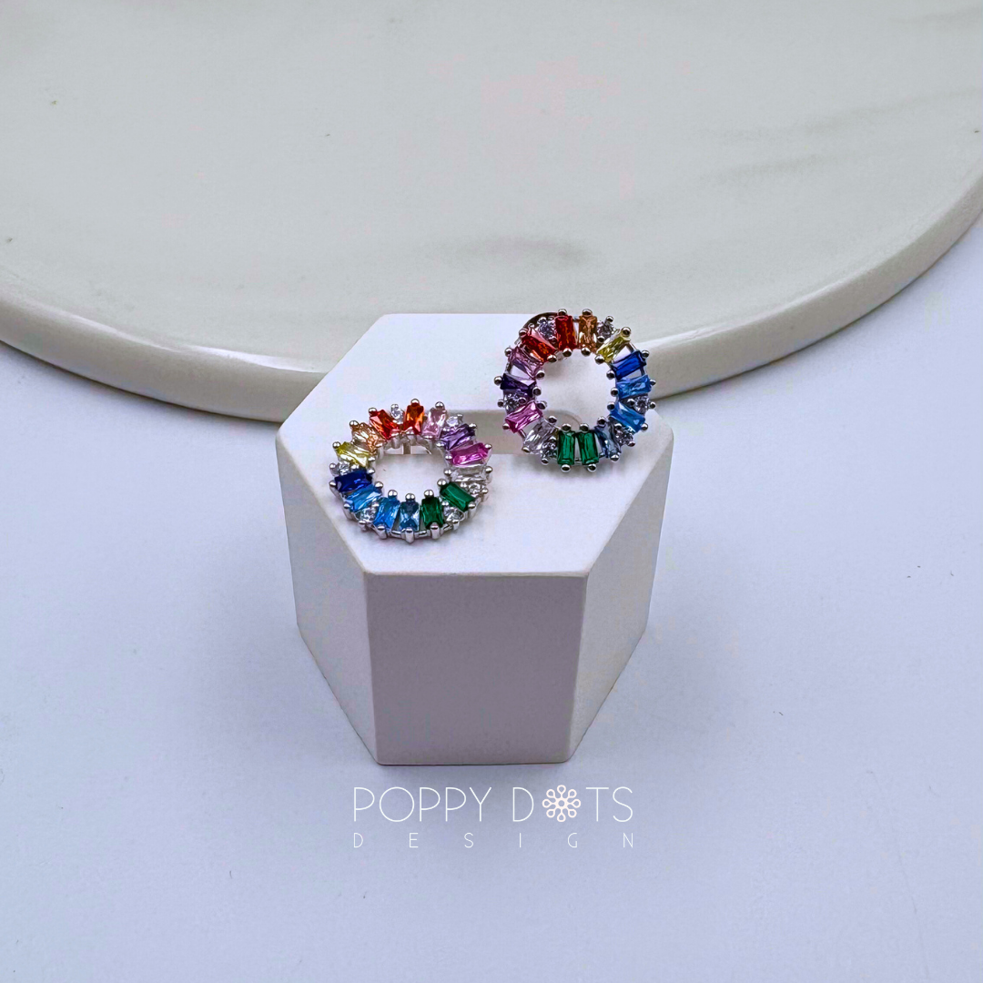 Sterling Silver Happy Colourful Zirconia Studs