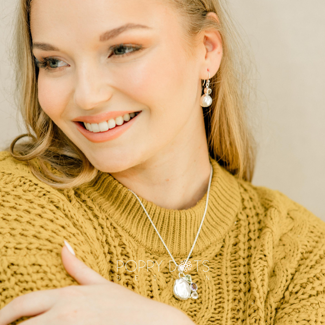 Sterling Silver Pearl & Citrine Quartz Earrings