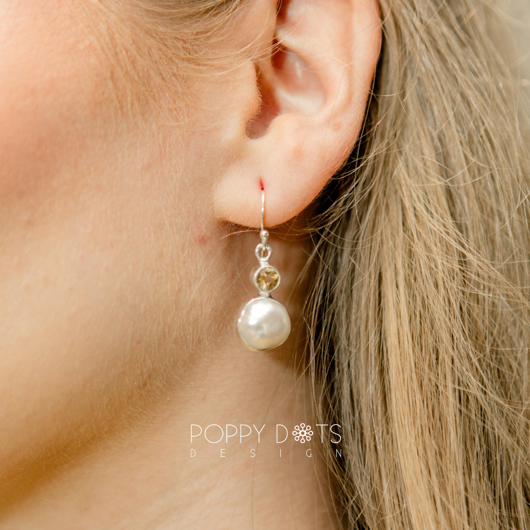 Sterling Silver Pearl & Citrine Quartz Earrings