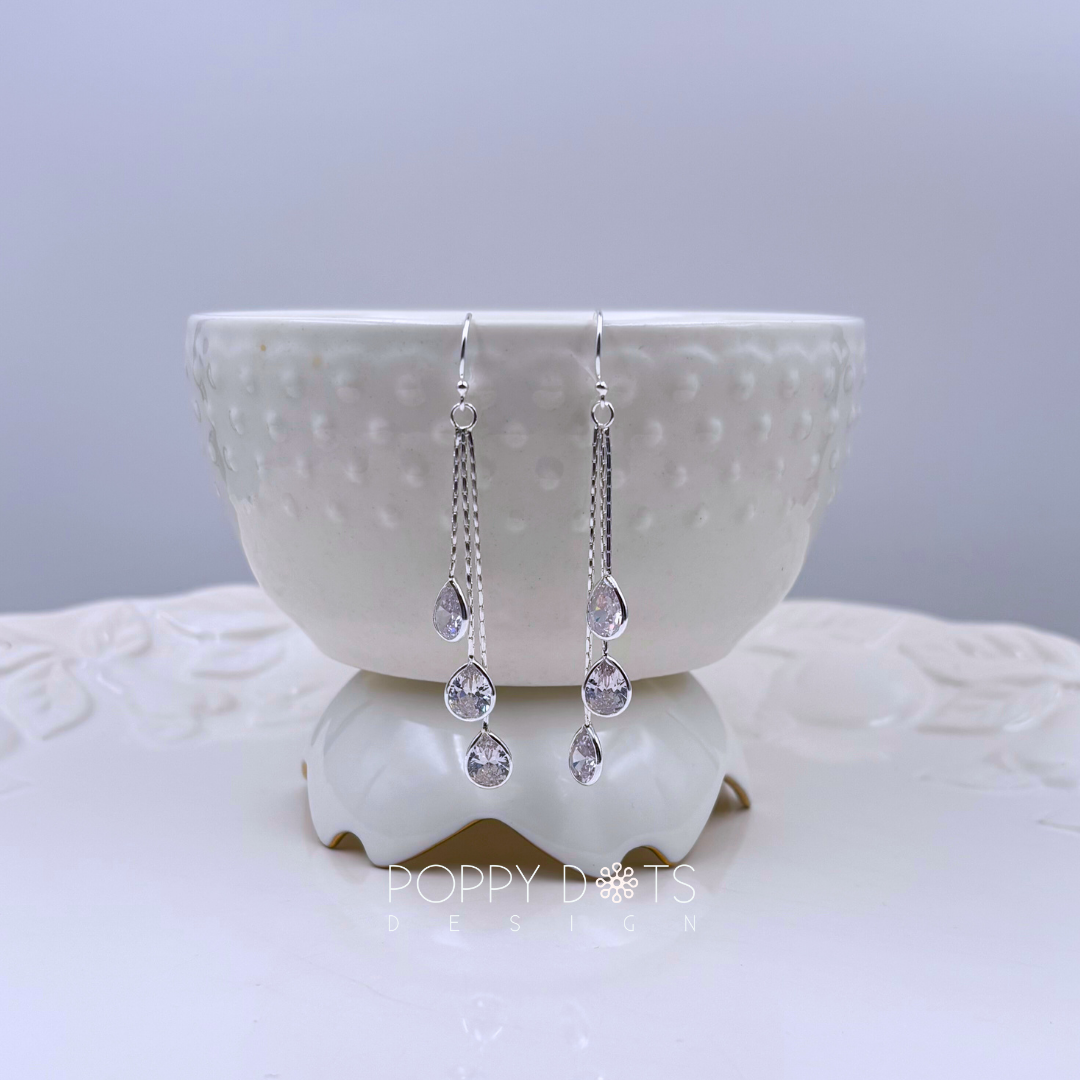 Sterling Silver Triple Teardrop Zirconia Earrings