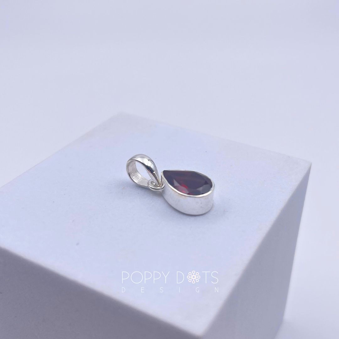 Sterling Silver Garnet Teardrop Pendant