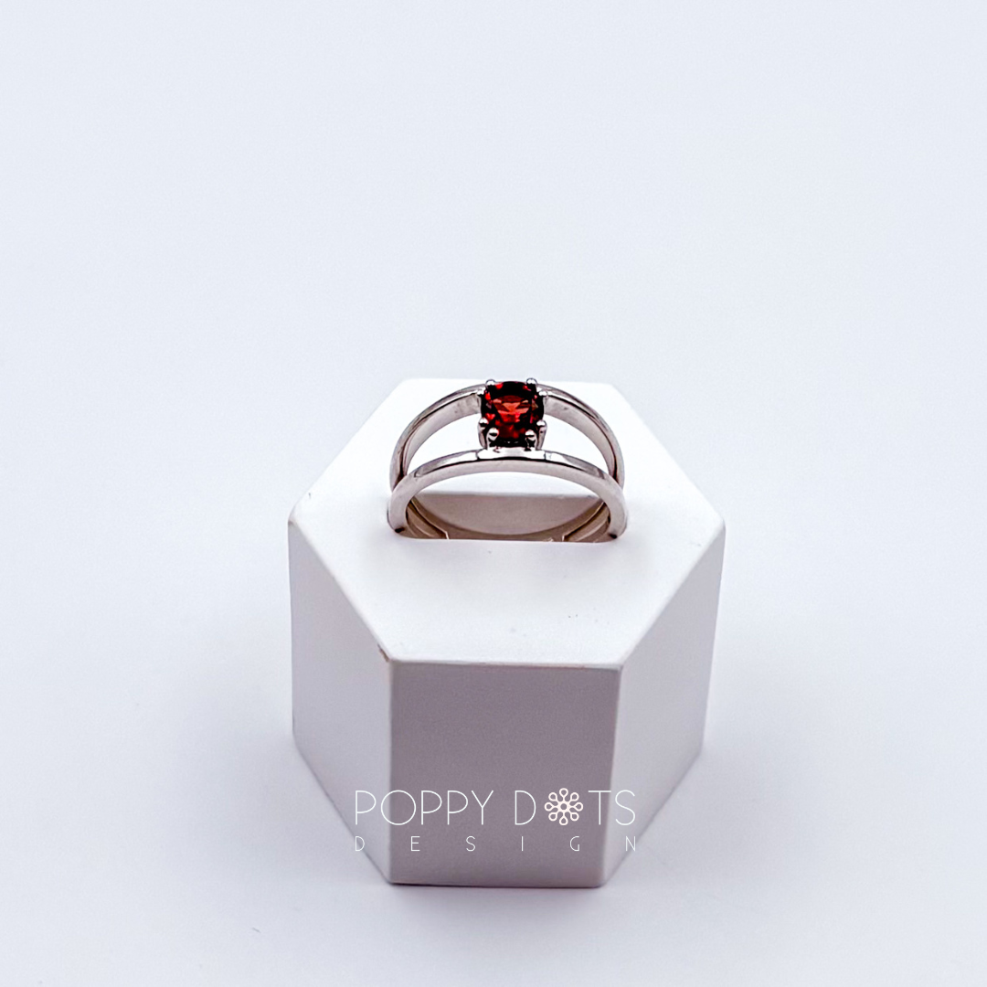 Sterling Silver Double Band Garnet Ring