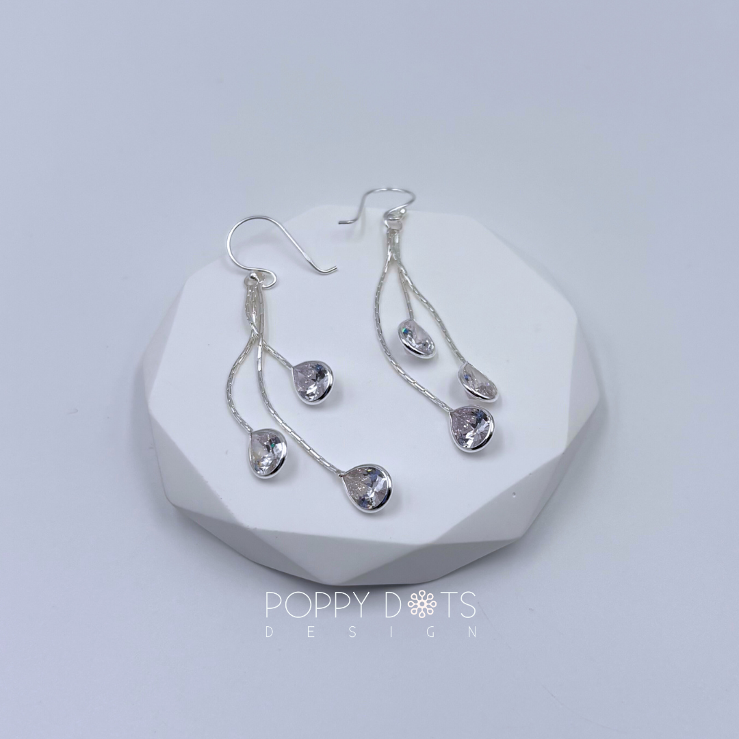 Sterling Silver Triple Teardrop Zirconia Earrings