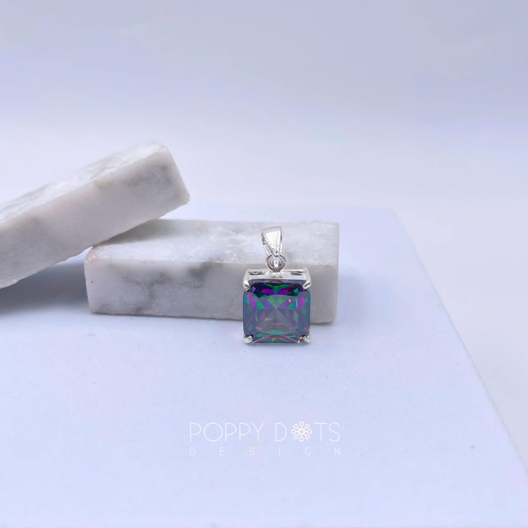 Sterling Silver & Square Mystic Topaz Pendant