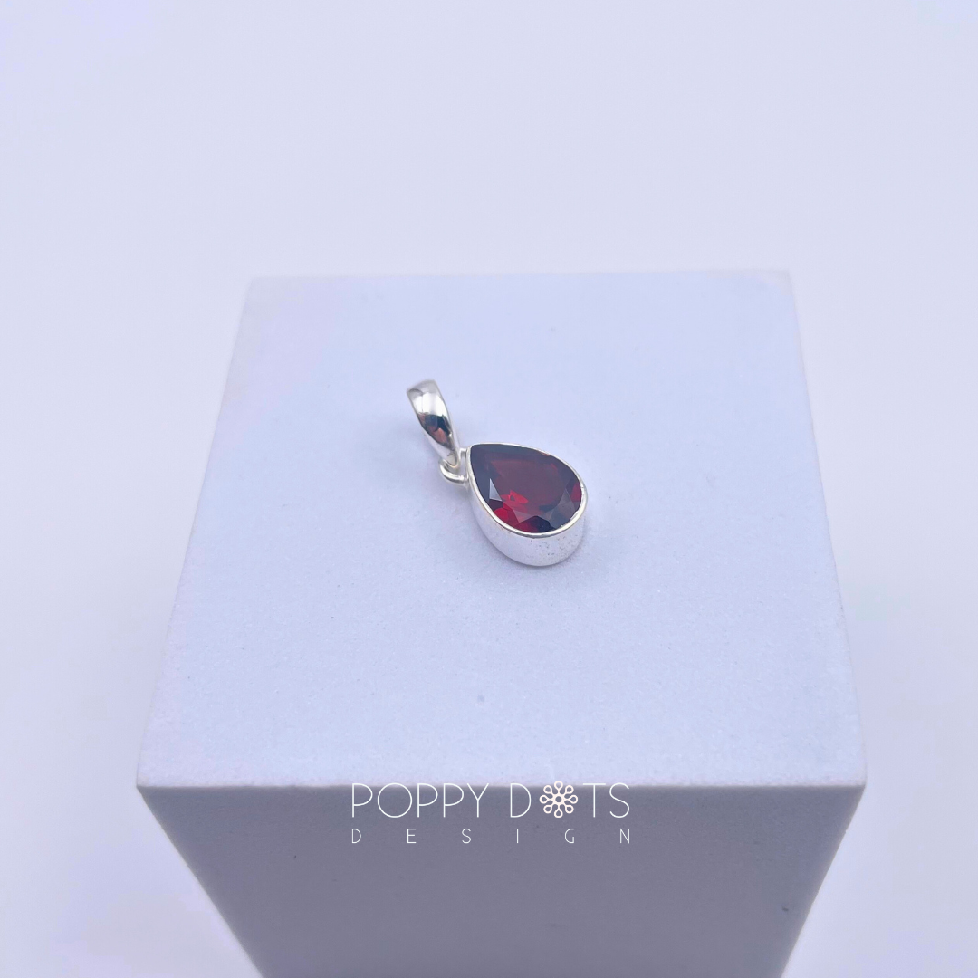 Sterling Silver Garnet Teardrop Pendant