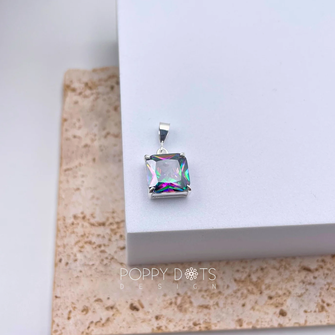 Sterling Silver & Square Mystic Topaz Pendant