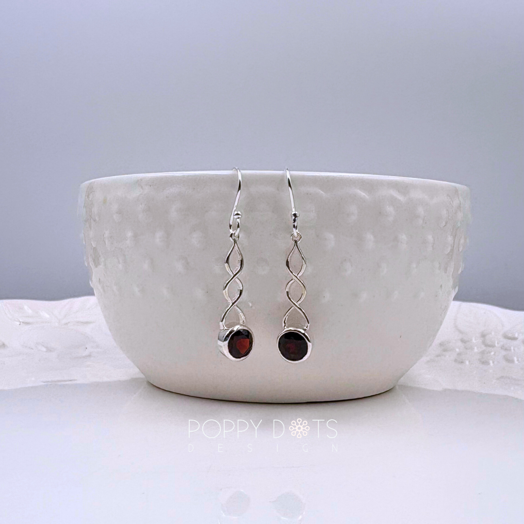 Sterling Silver Twisted Garnet Earrings