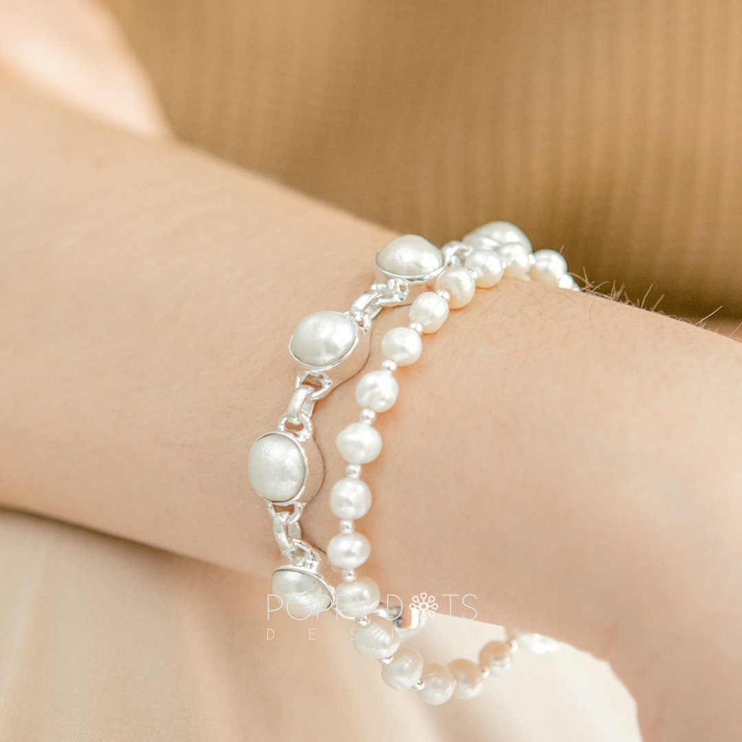 Freshwater Pearl and Sterling Silver Bead Bracelet