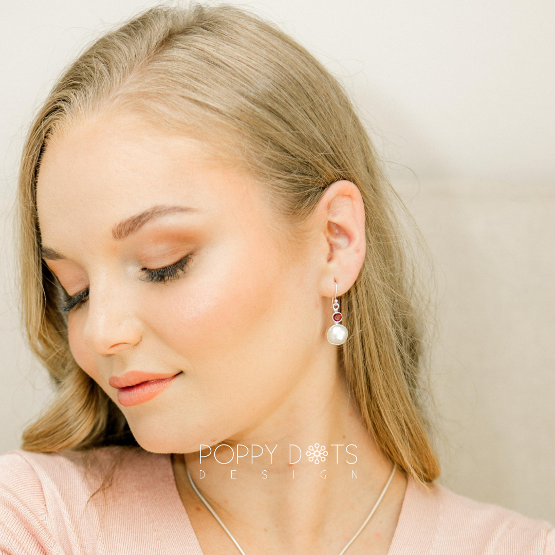 Sterling Silver Pearl and Garnet Earrings