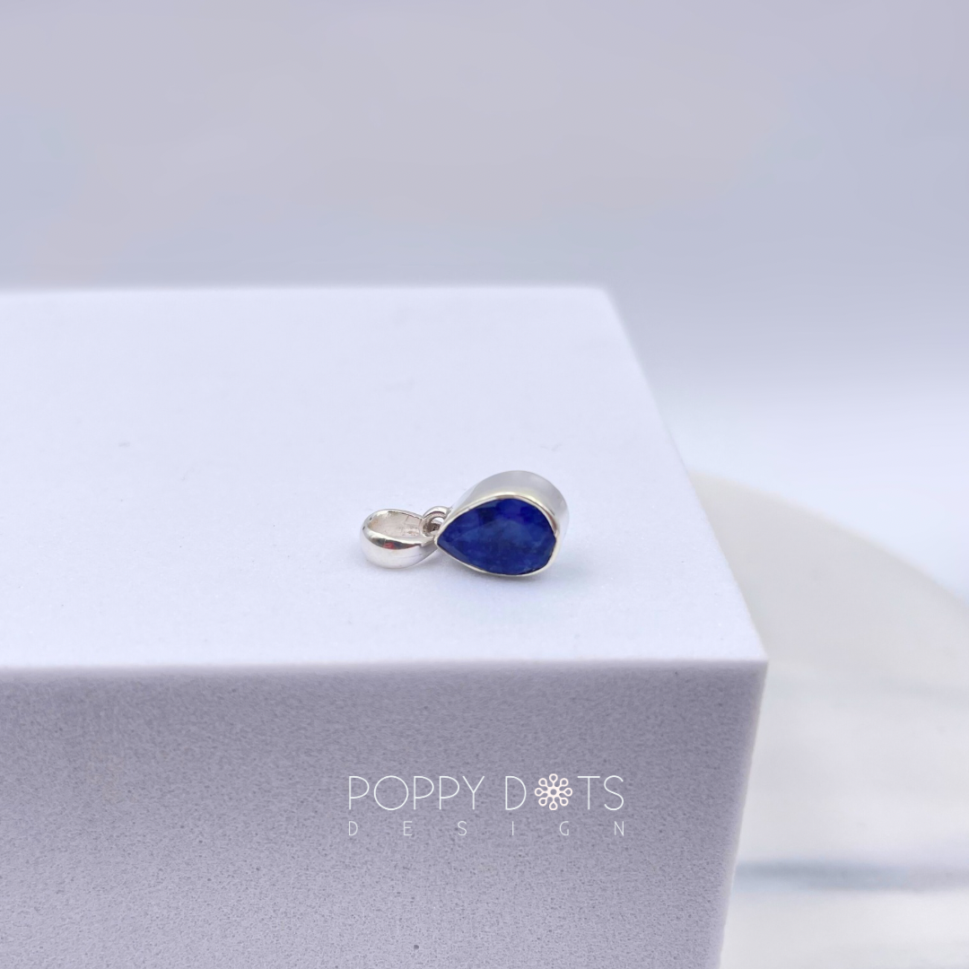 Sterling Silver Teardrop Blue Sapphire Pendant