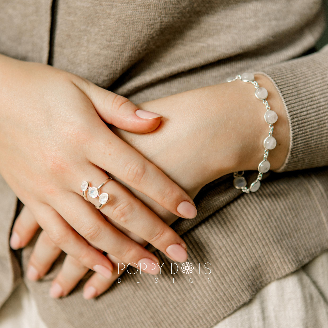 Sterling Silver Triple Moonstone Ring