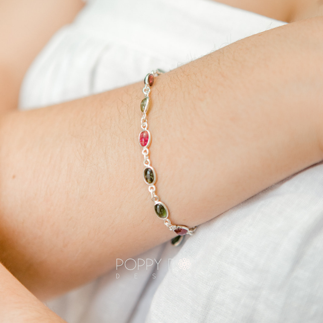 Sterling Silver Oval Tourmaline Bracelet