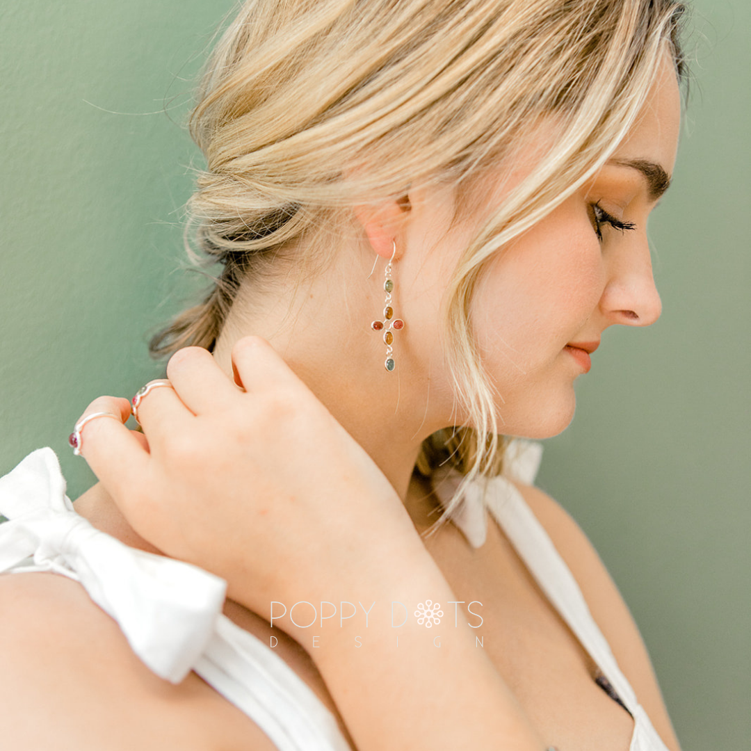 Sterling Silver Tourmaline Cross Earrings