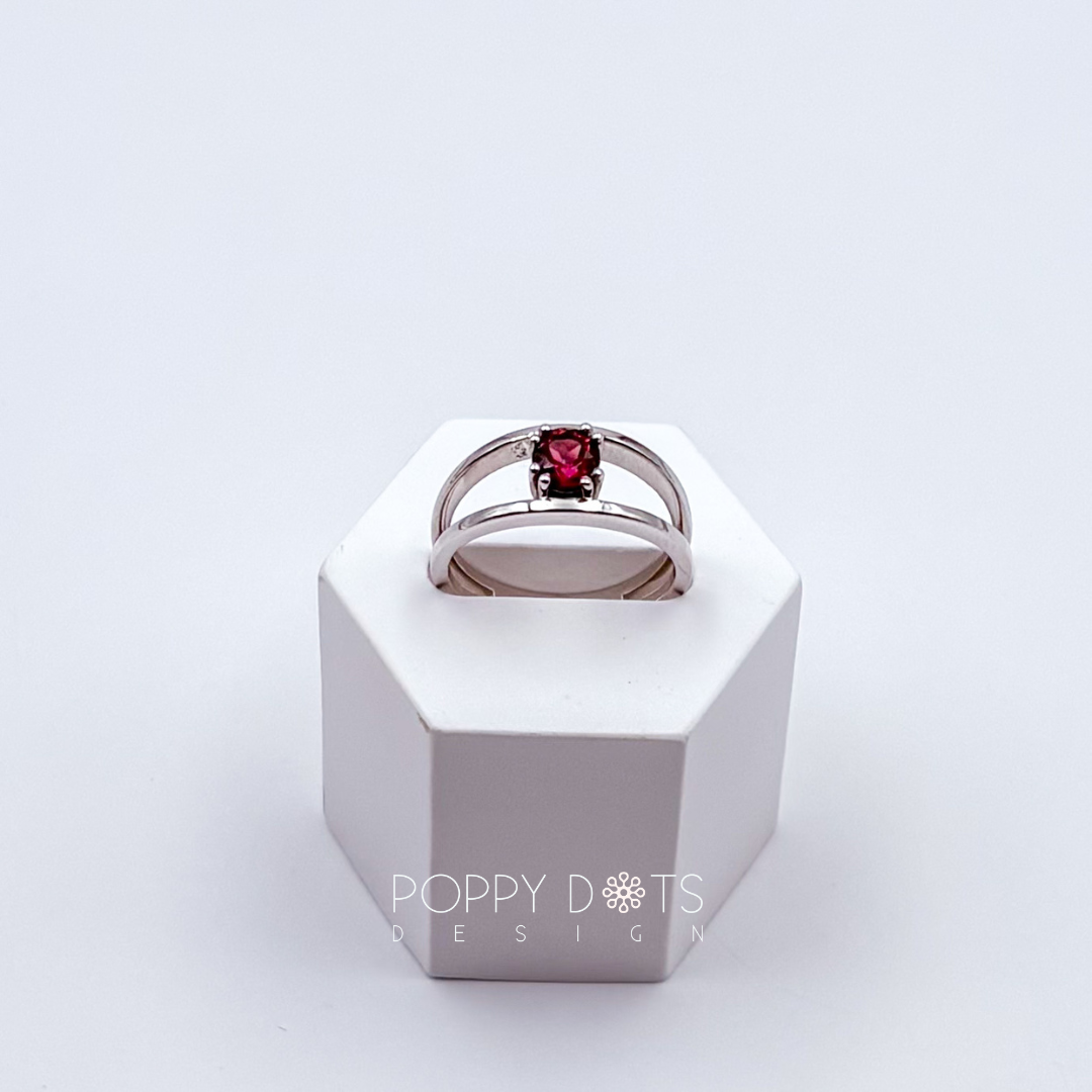 Sterling Silver Double Band Rhodolite Ring