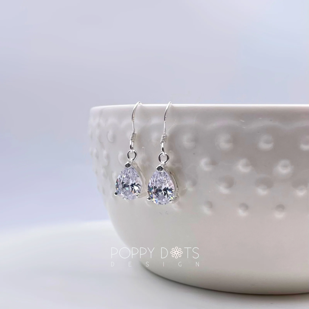 Sterling Silver Teardrop Zirconia Earrings