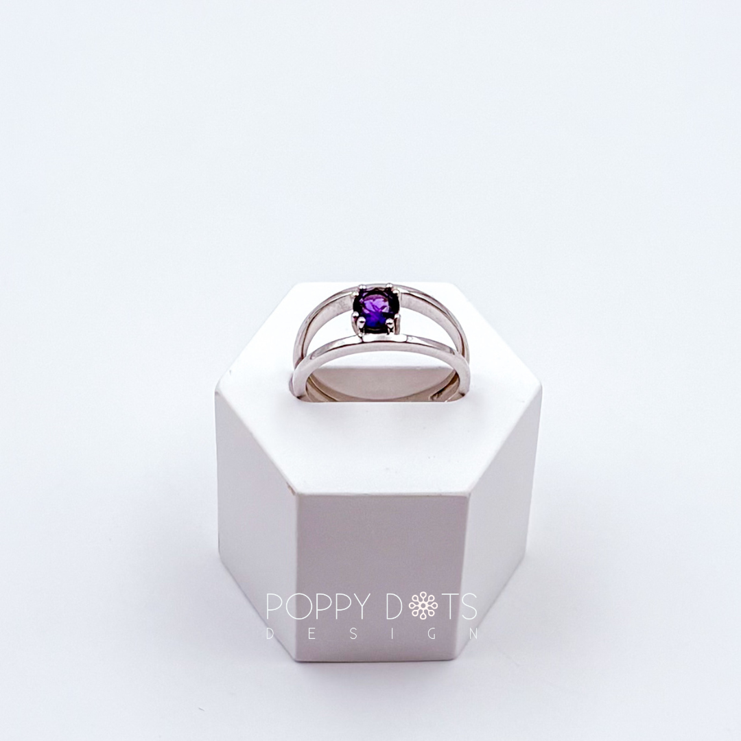 Sterling Silver Double Band Purple Amethyst Ring