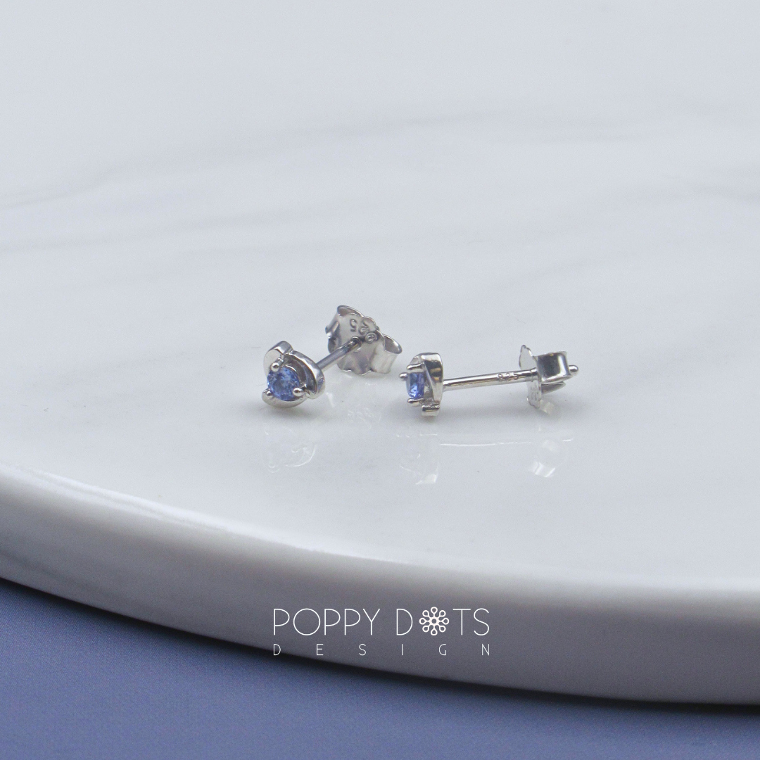 Sterling Silver Bordered Round Tanzanite Studs