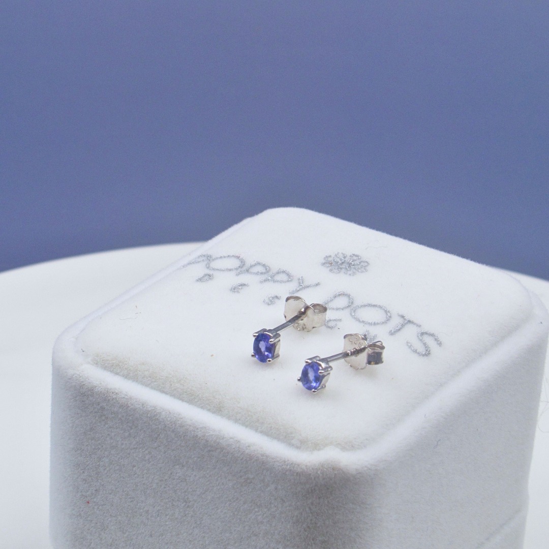 Sterling Silver Claw Set Oval Tanzanite Studs (0.34ct)