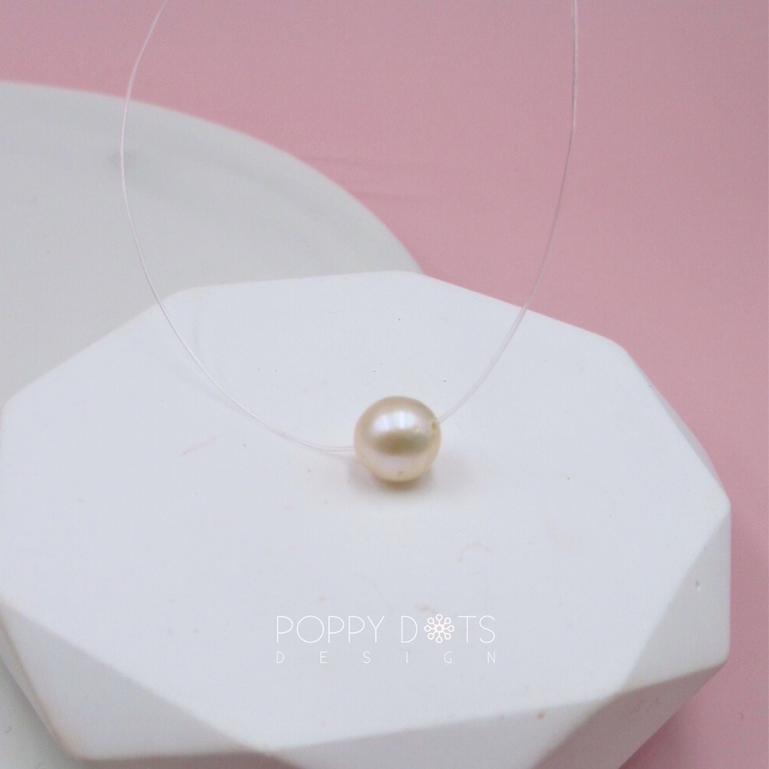 Freshwater White Pearl on gut Necklace