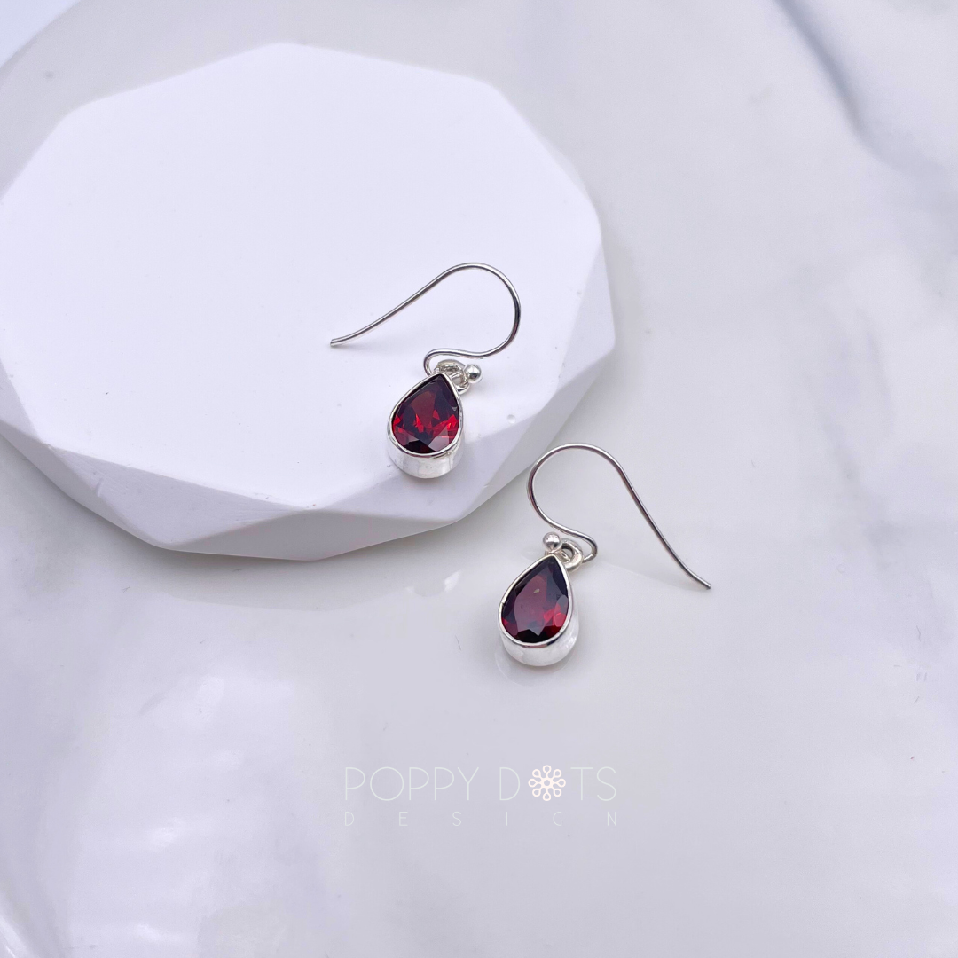 Sterling Silver Garnet Teardrop Earrings