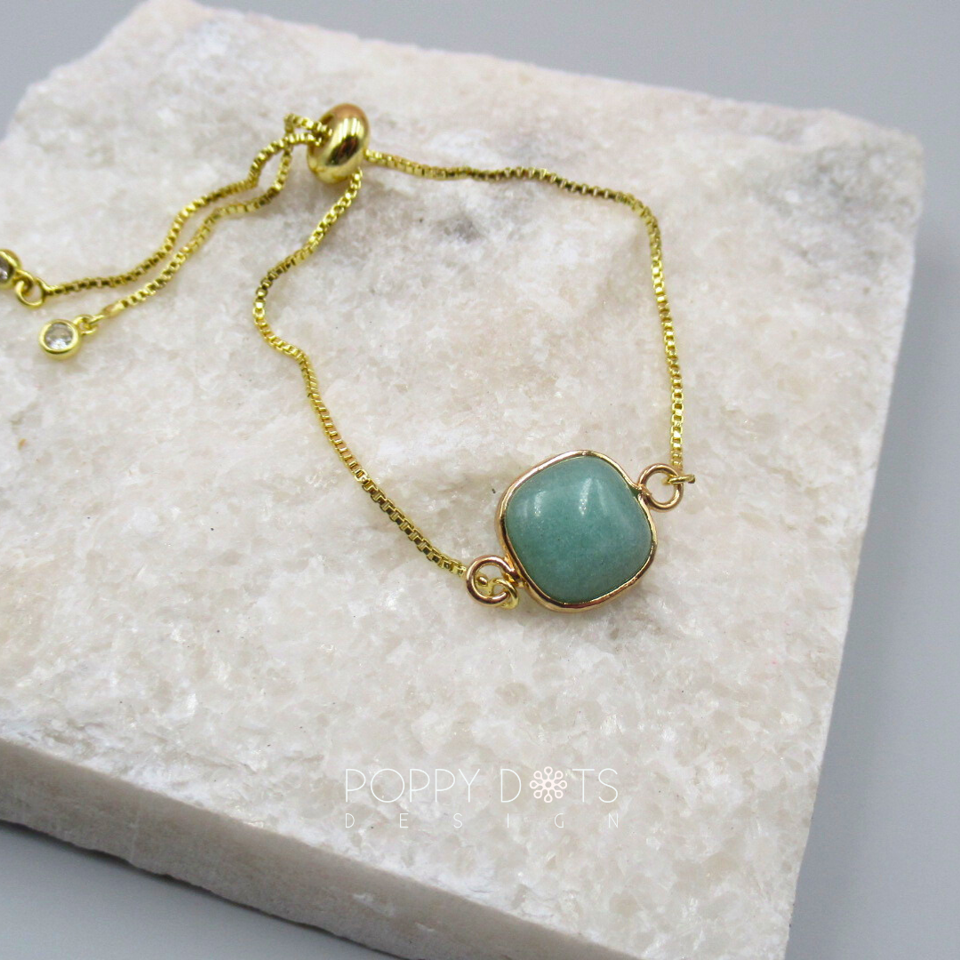 Stainless Steel Gold Plated Amazonite Bracelet