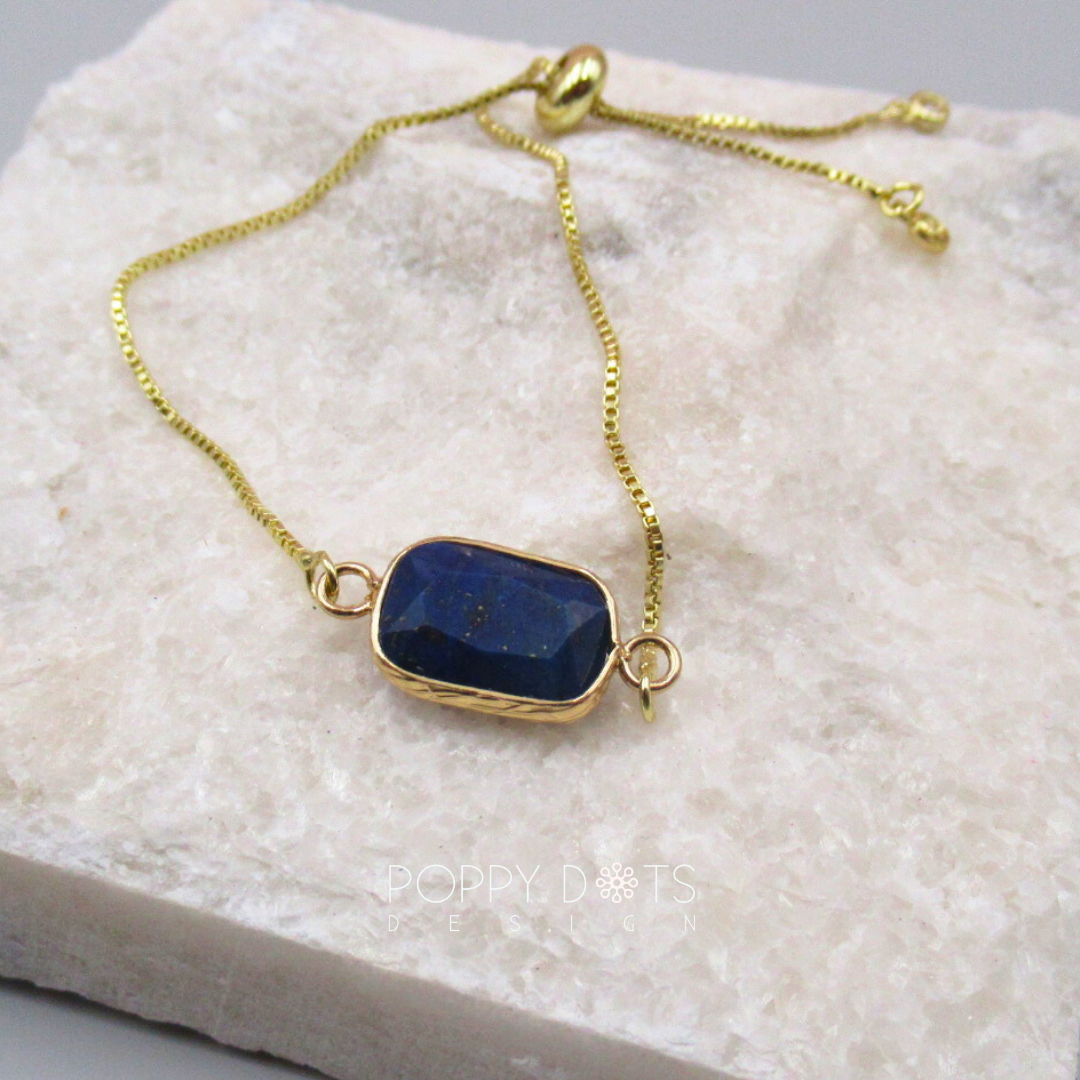 Stainless Steel Gold Plated Lapis Lazuli Bracelet