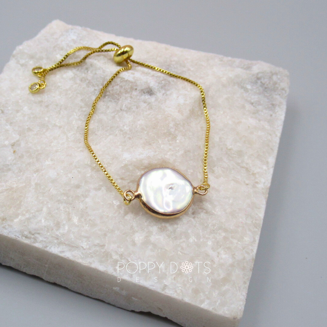 Stainless Steel Gold Plated Coin Pearl Bracelet