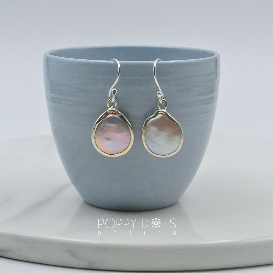 Luxurious Sterling Silver Freshwater Coin Pearl Earrings