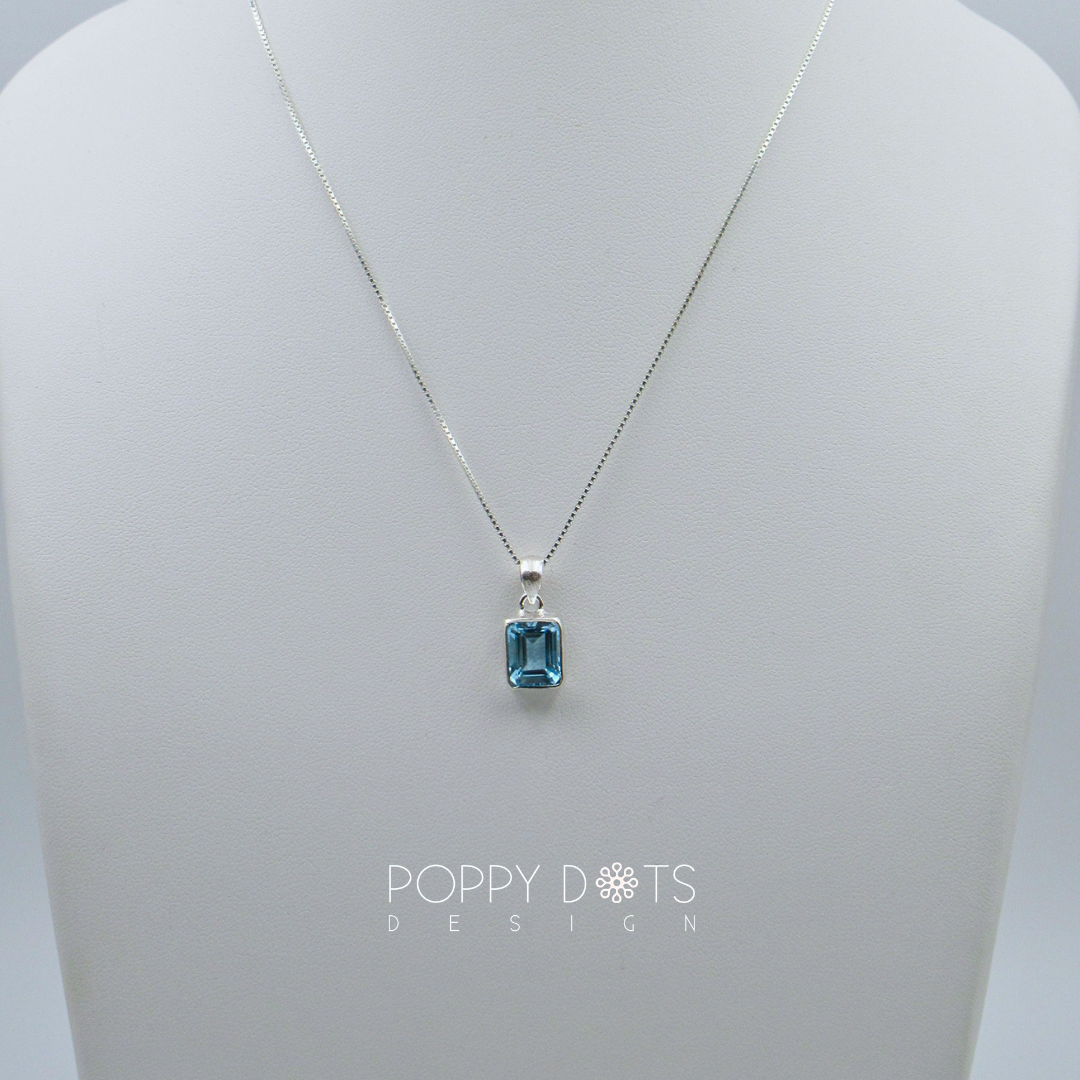 Sterling Silver Rectangular Blue Topaz Pendant