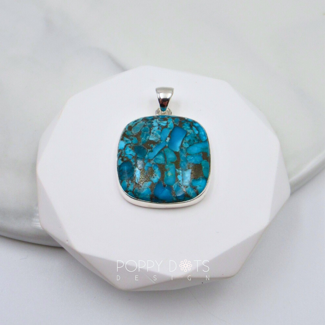 Sterling Silver Square Copper Turquoise Pendant