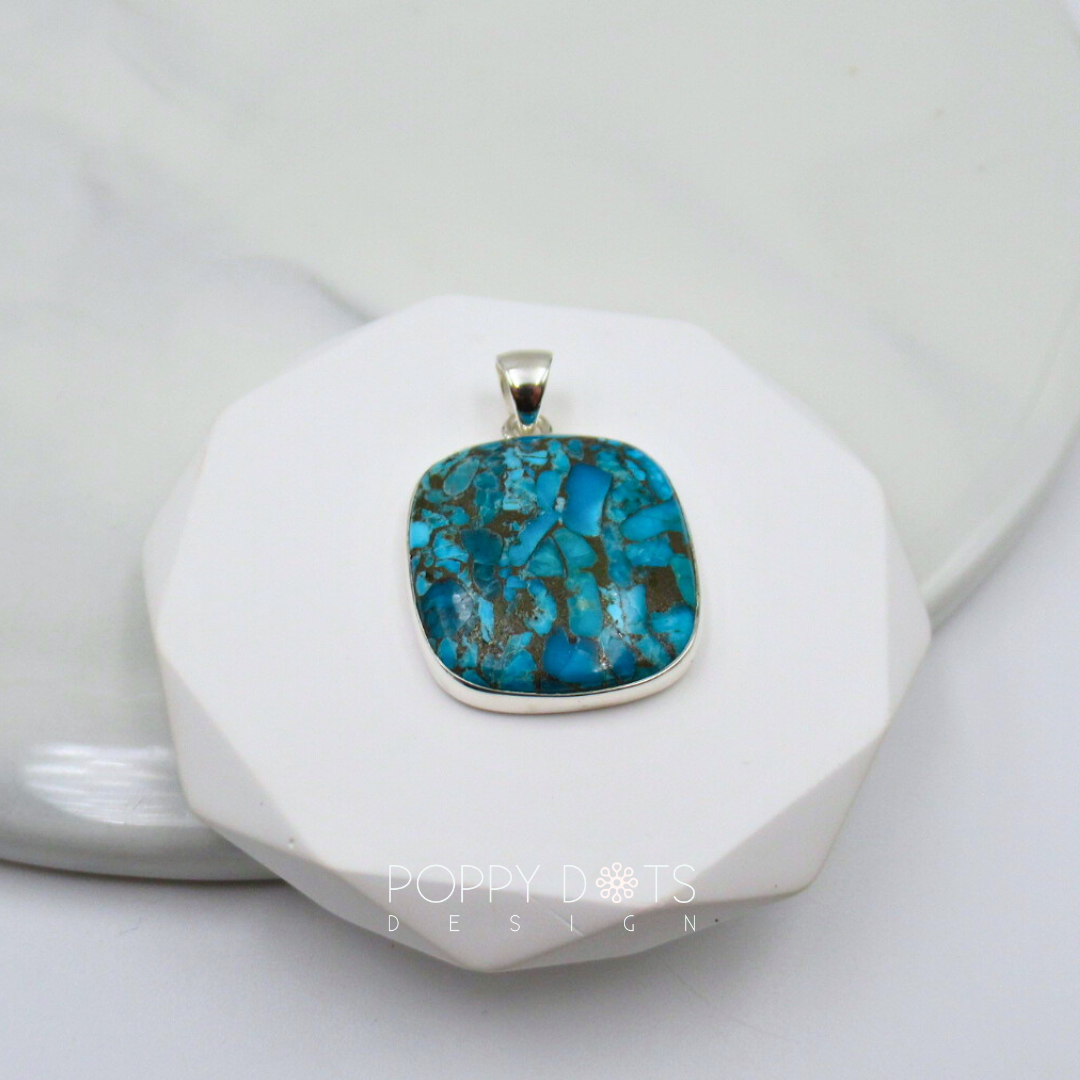 Sterling Silver Square Copper Turquoise Pendant