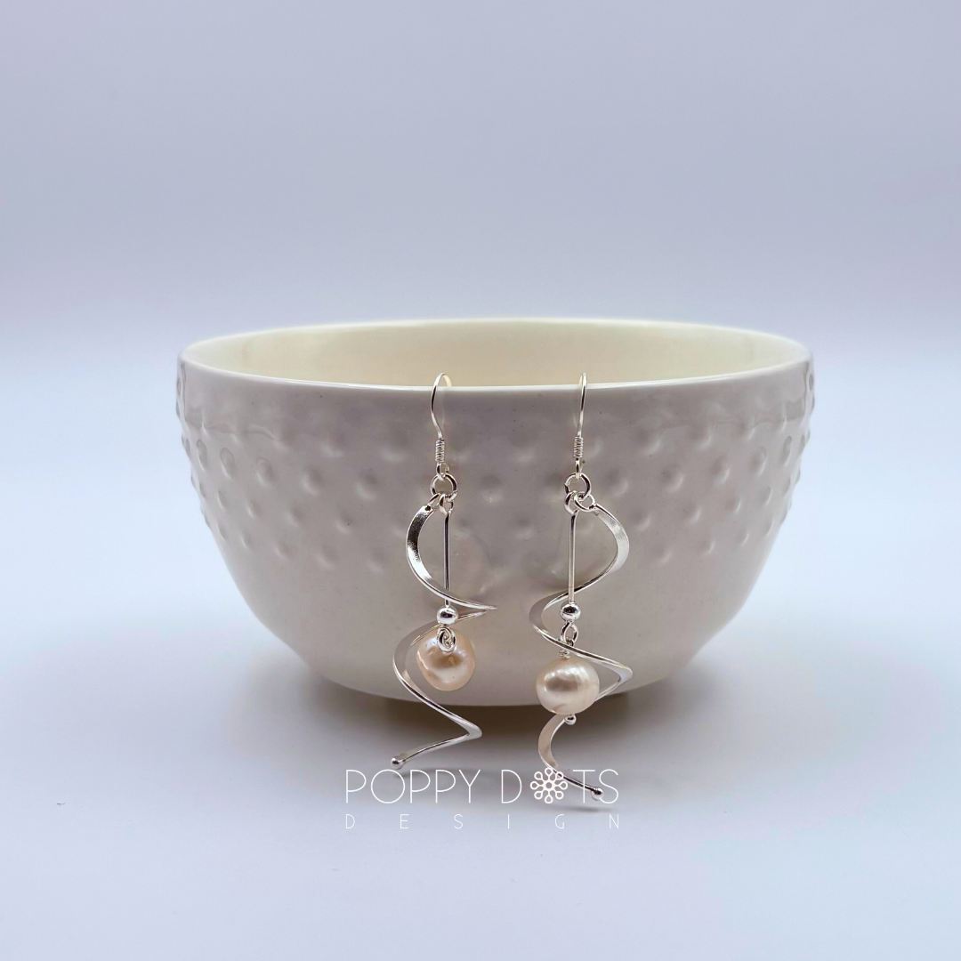 Twisted Sterling Silver Pearl Earrings