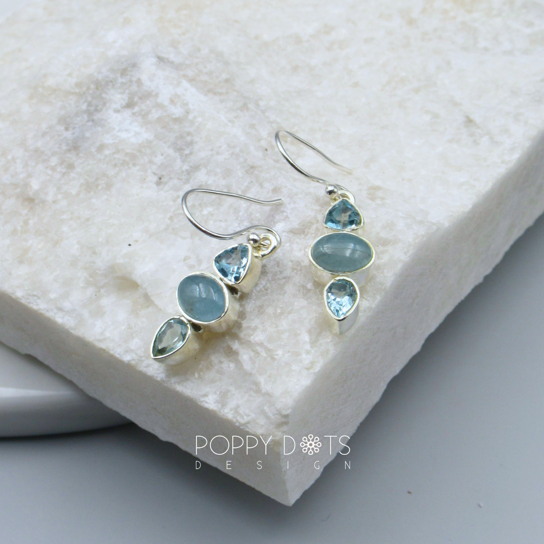 Exclusive Sterling Silver Blue Topaz and Blue Onyx Earrings