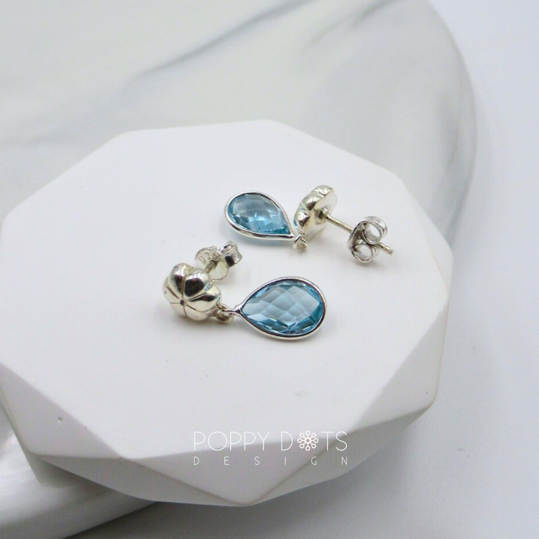 Sterling Silver Teardrop Blue Topaz Studs