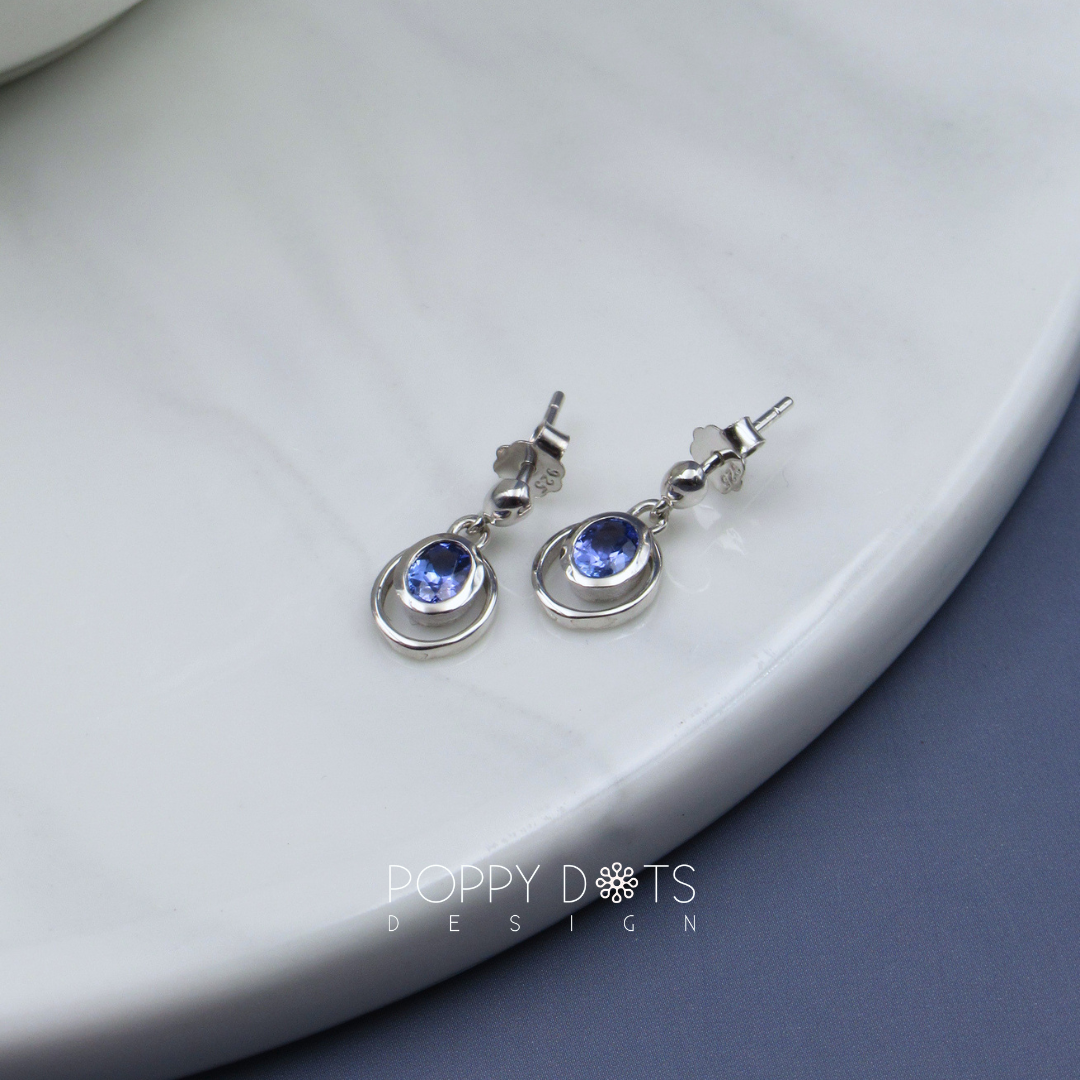 Sterling Silver Double Oval Tanzanite Stud Earrings