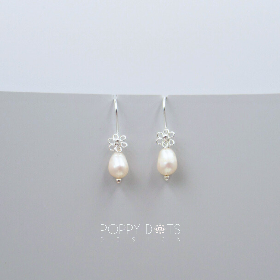 Sterling Silver Flower Pearl Earrings
