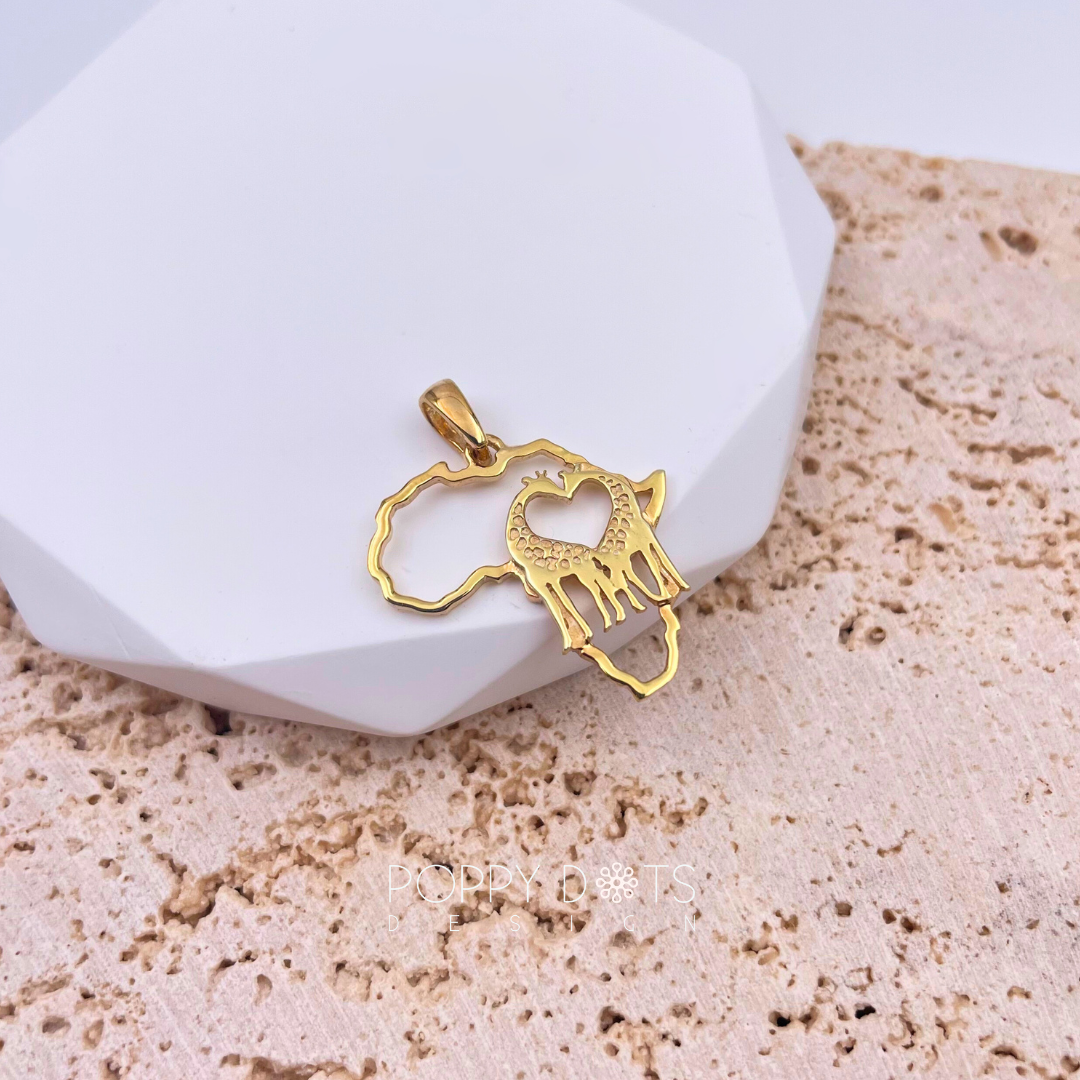 Sterling Silver Gold Plated Giraffes in Love Africa Pendant