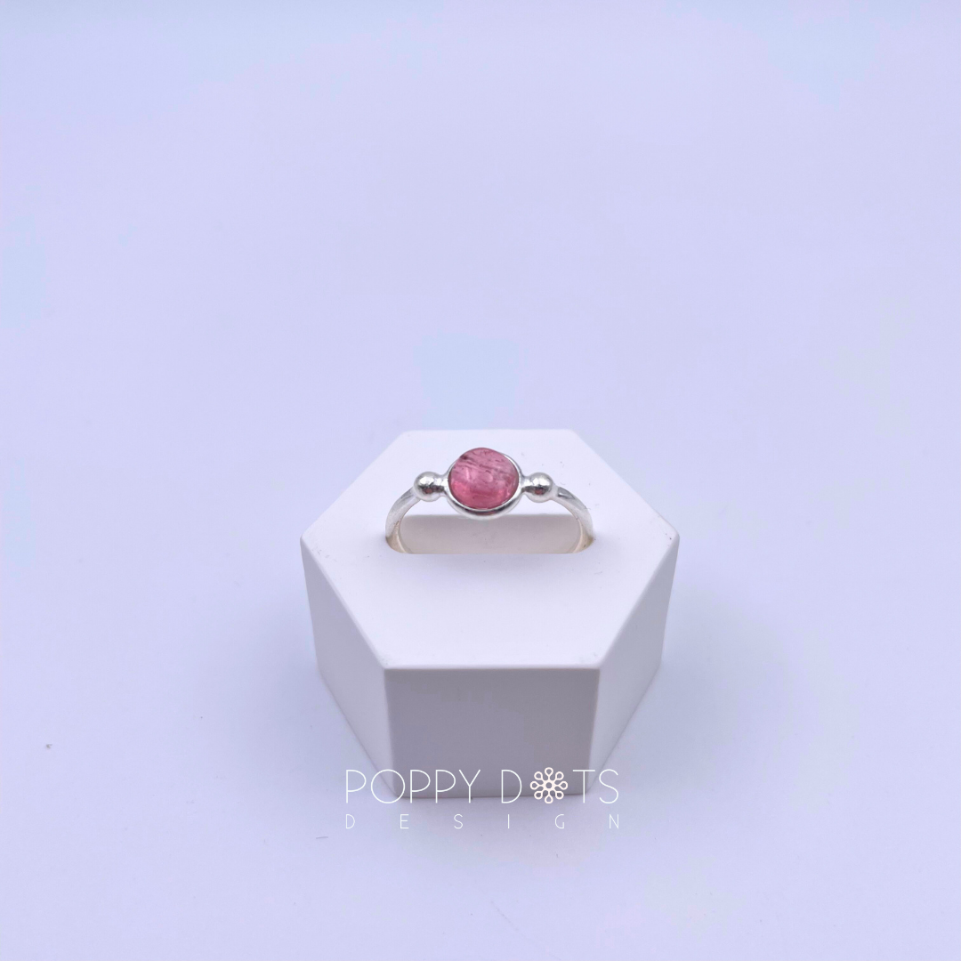 Sterling Silver Round Pink Tourmaline Ring