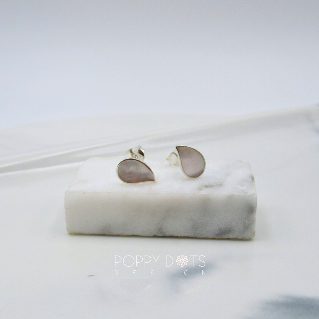 Sterling Silver Tiny Waterdrop Mother of Pearl Studs