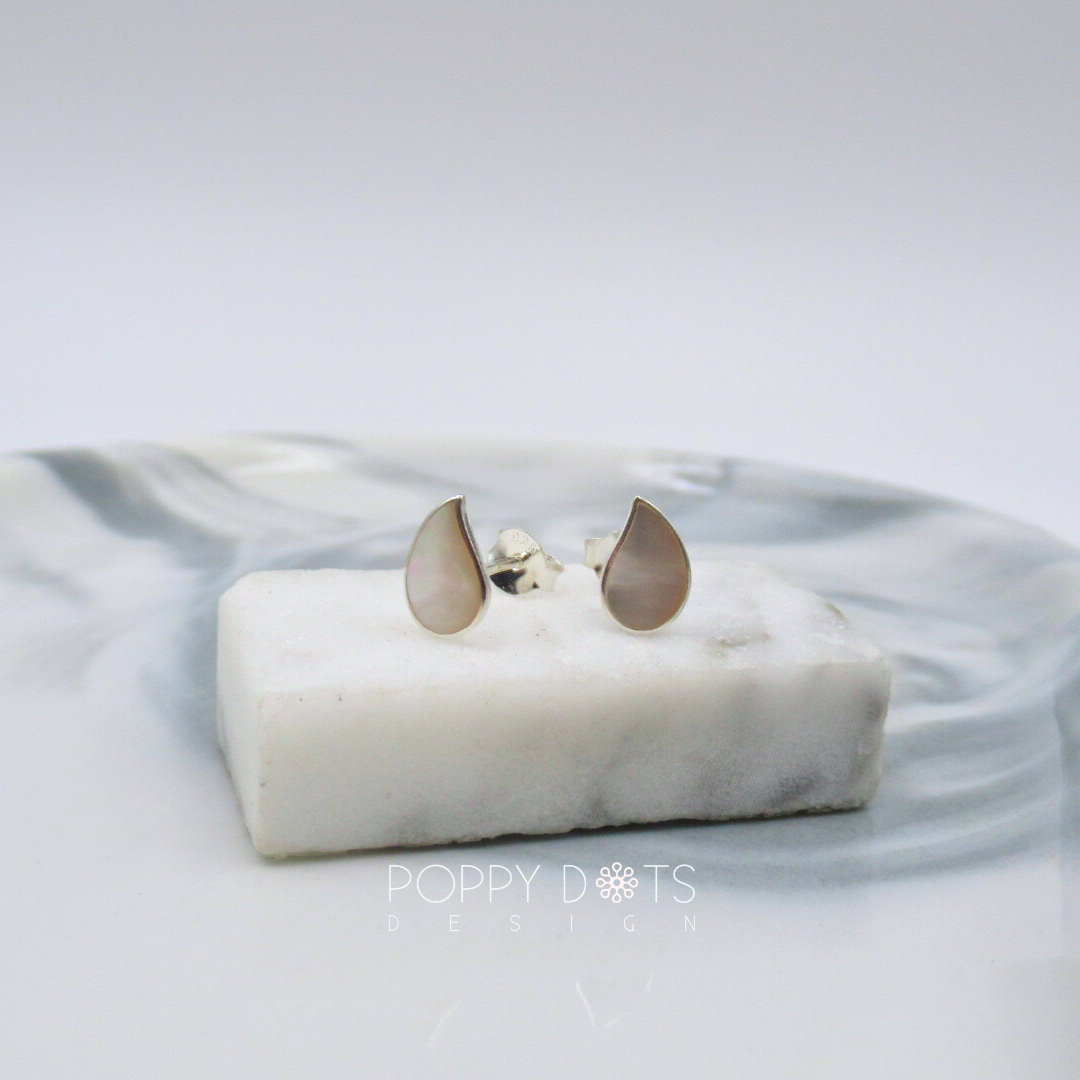Sterling Silver Tiny Waterdrop Mother of Pearl Studs