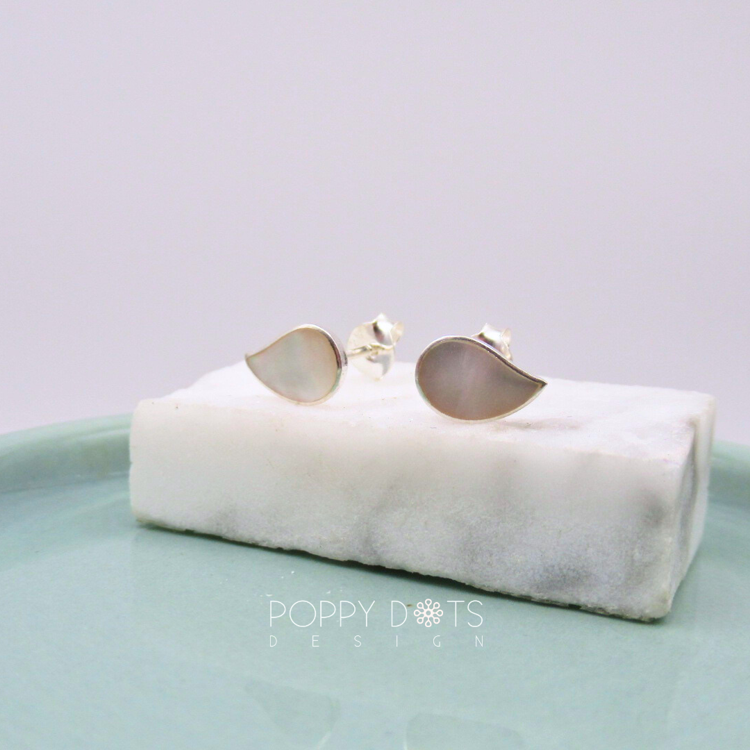 Sterling Silver Tiny Waterdrop Mother of Pearl Studs