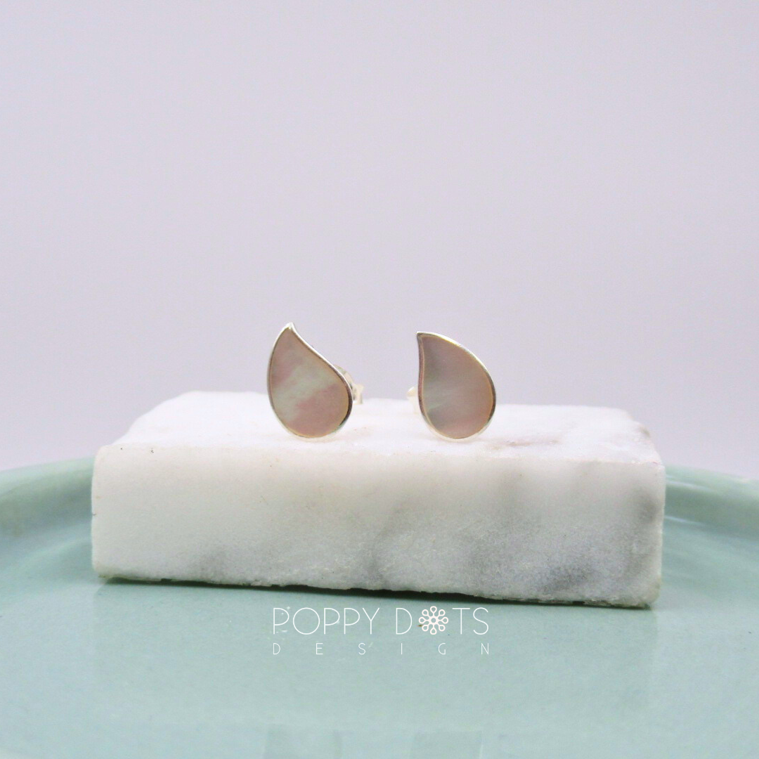 Sterling Silver Tiny Waterdrop Mother of Pearl Studs